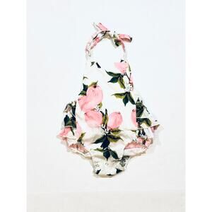 BABY GIRLS SUMMER PINK LEMON HALTER ROMPER SIZE 12/18M